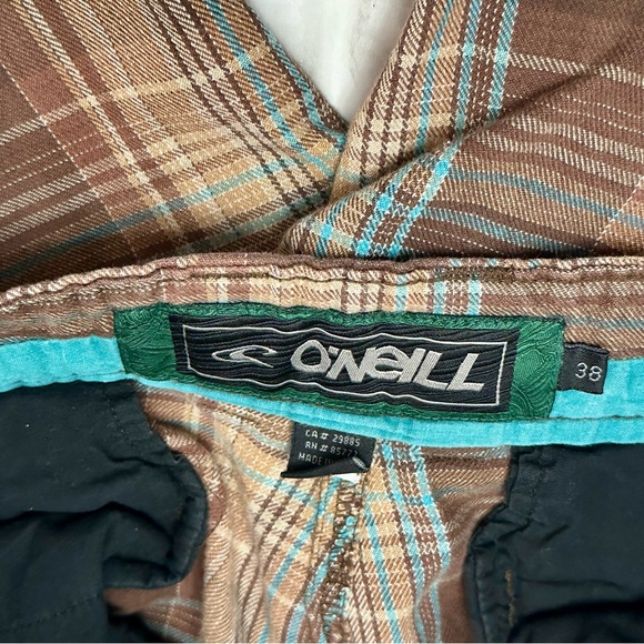 O’Neill Mens Brown and Blue Plaid Cotton Trucker Shorts Sz 38 Skater Summer Surf - Picture 7 of 10